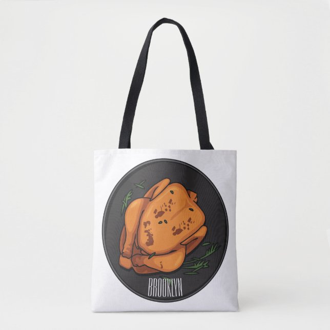 Roast chicken cartoon illustration tote bag (Front)