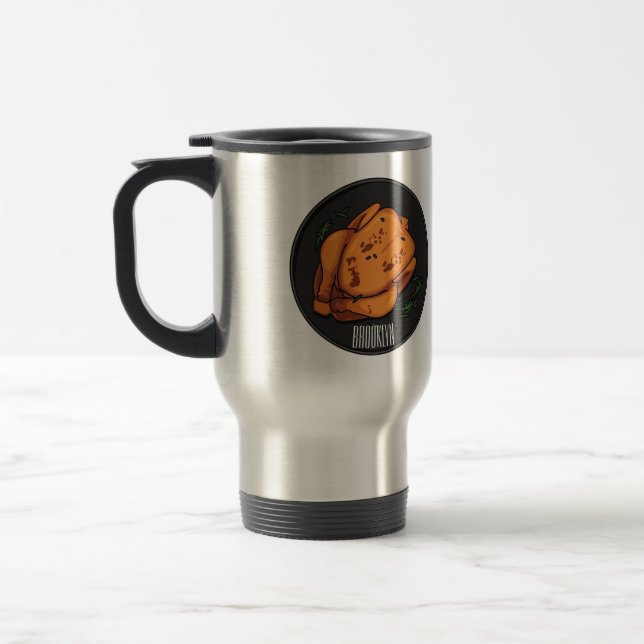 Roast chicken cartoon illustration travel mug (Left)