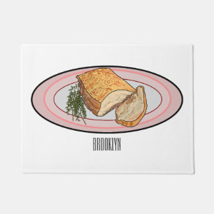 Roast pork belly cartoon illustration doormat