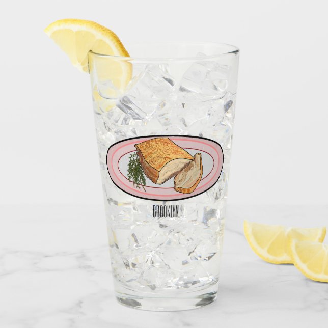Roast pork belly cartoon illustration  glass (Front Ice)