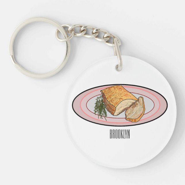 Roast pork belly cartoon illustration  key ring (Front)