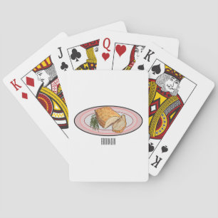 Roast pork belly cartoon illustration playing cards