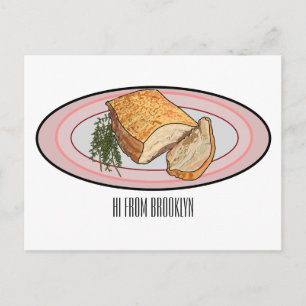 Roast pork belly cartoon illustration postcard