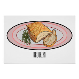 Roast pork belly cartoon illustration  poster