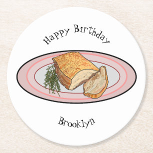 Roast pork belly cartoon illustration round paper coaster