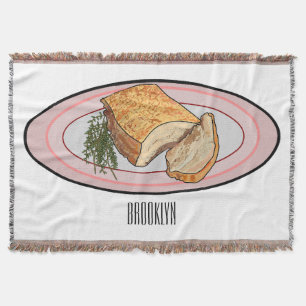 Roast pork belly cartoon illustration throw blanket