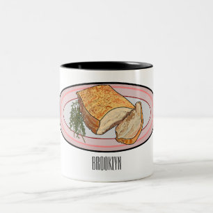 Roast pork belly cartoon illustration  Two-Tone coffee mug