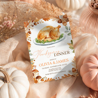 Roast Turkey Acorn Harvest Thanksgiving Invite