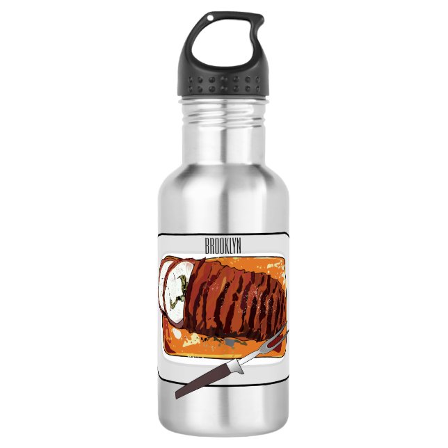 Roast turkey breast cartoon illustration 532 ml water bottle (Front)