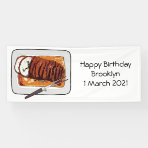 Roast turkey breast cartoon illustration banner