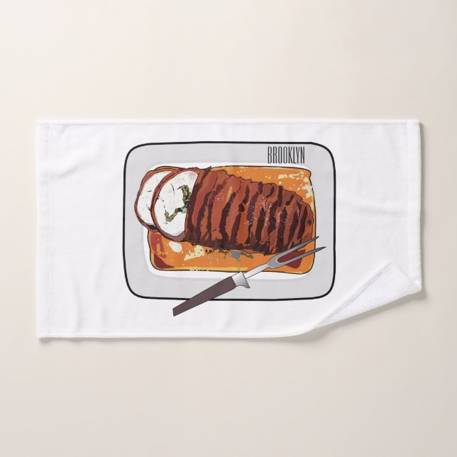Roast turkey breast cartoon illustration  bath towel set (Hand Towel)