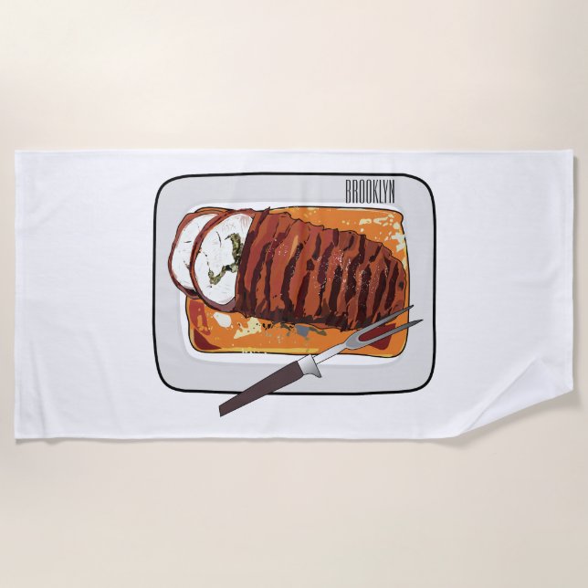 Roast turkey breast cartoon illustration  beach towel (Front)