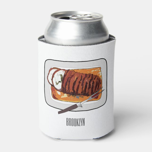 Roast turkey breast cartoon illustration can cooler (Can Front)