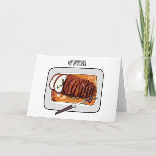 Roast turkey breast cartoon illustration card