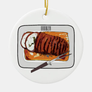 Roast turkey breast cartoon illustration ceramic tree decoration