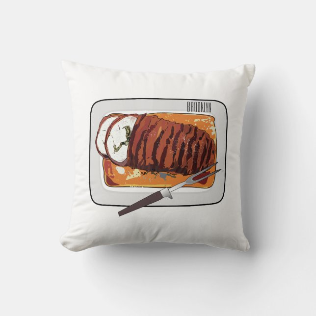 Roast turkey breast cartoon illustration cushion (Front)