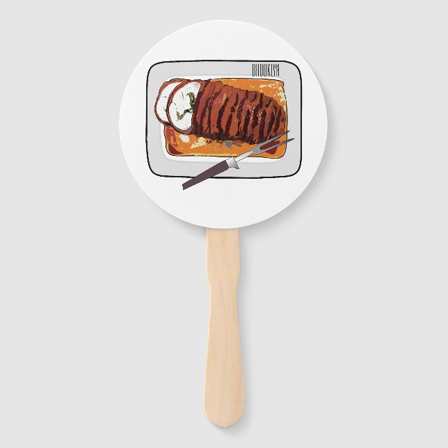 Roast turkey breast cartoon illustration  hand fan (Front)