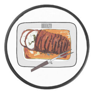 Roast turkey breast cartoon illustration  hockey puck