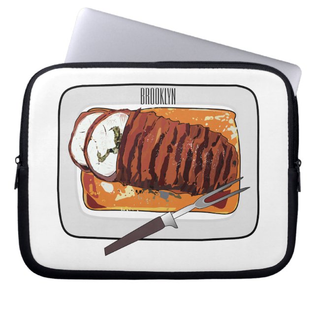 Roast turkey breast cartoon illustration laptop sleeve (Front)