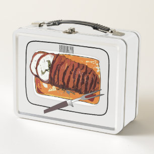 Roast turkey breast cartoon illustration metal lunch box