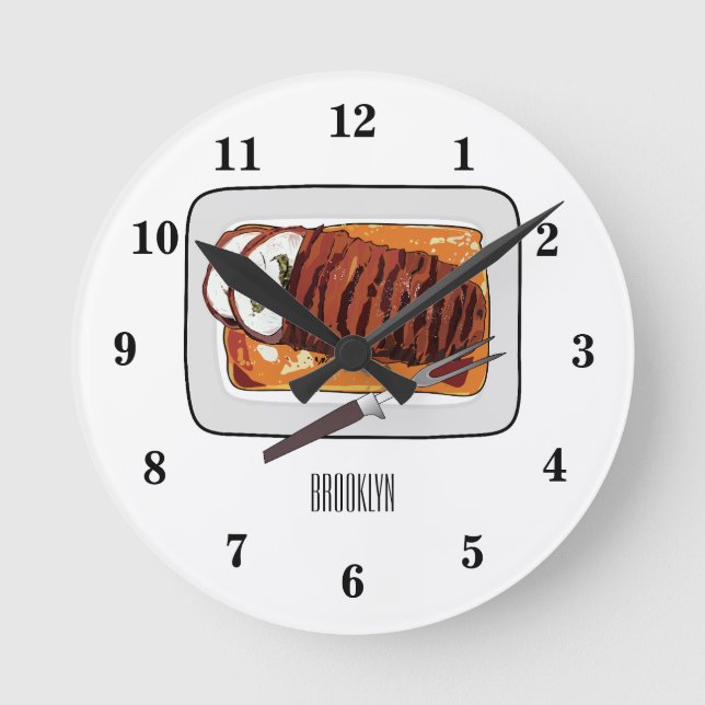 Roast turkey breast cartoon illustration round clock (Front)