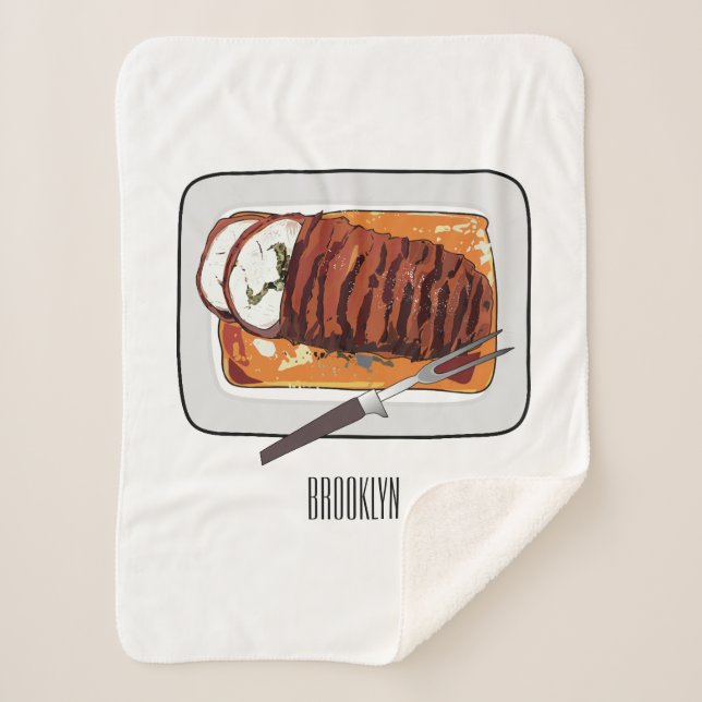 Roast turkey breast cartoon illustration sherpa blanket (Front)
