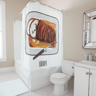 Roast turkey breast cartoon illustration shower curtain