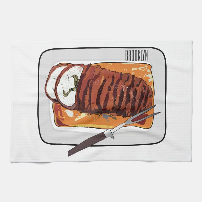 Roast turkey breast cartoon illustration tea towel (Horizontal)