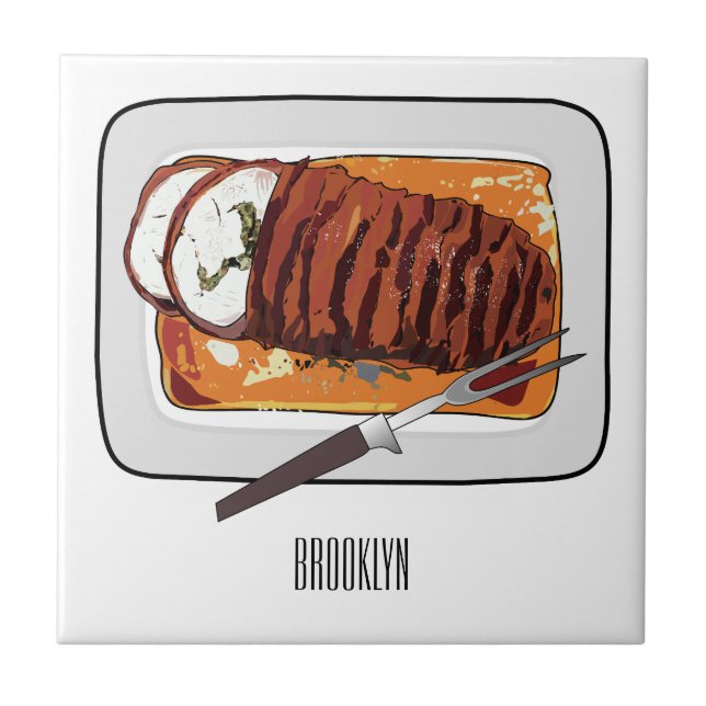 Roast turkey breast cartoon illustration tile (Front)