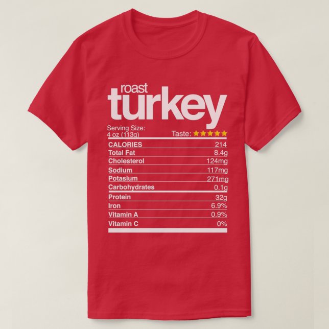 Roast Turkey Nutritional Facts Thanksgiving Day T-Shirt (Design Front)