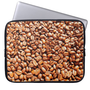 roasted aromatic coffee beans in sunlight, coffee laptop sleeve