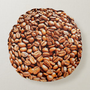 roasted aromatic coffee beans in sunlight, coffee round cushion