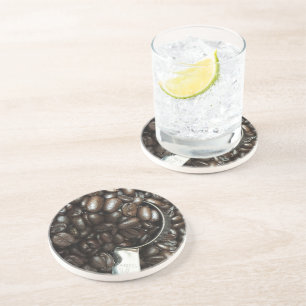 Roasted Coffee Beans With Silver Scoop Photograph Coaster