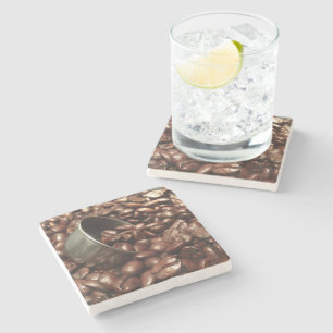 Roasted Coffee Beans With Silver Scoop Photograph Stone Coaster