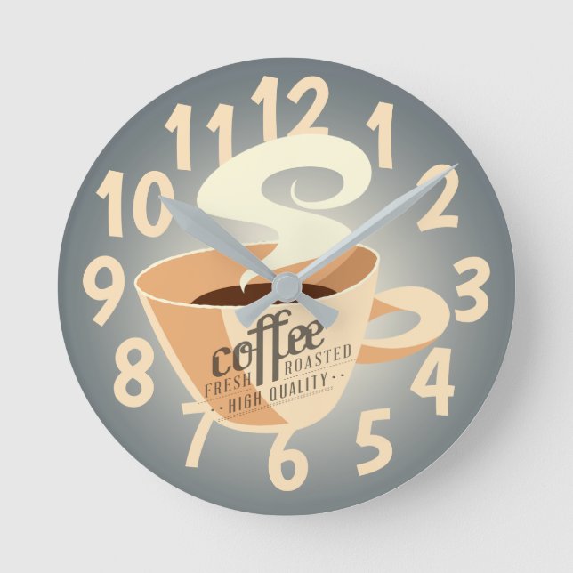 Roasted Coffee (blue/grey) Round Clock (Front)