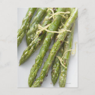 Roasted green asparagus with lemon zest, postcard