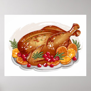 Roasted Turkey Platter Holiday Dinner Illustration Poster