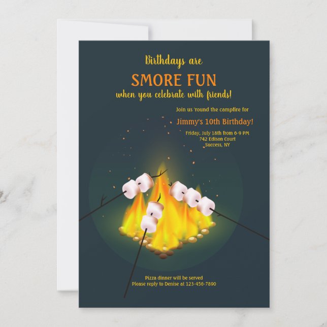Roasting Marshmallows Birthday Party Invitation (Front)