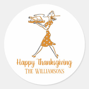 Roasting Turkey Retro  Happy Thanksgiving Classic Round Sticker