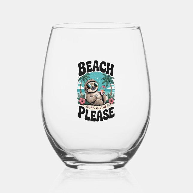 Roatan Honduras Sloth Summer Stemless Wine Glass (Front)