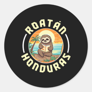 Roatan Honduras Vacation Sloth Beach Summer Men Wo Classic Round Sticker