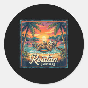 Roatan Island Honduras Relaxing Sloth Beach Summer Classic Round Sticker