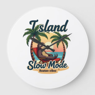 Roatan Sloth Vintage Island Relax Graphic 2 Large Clock