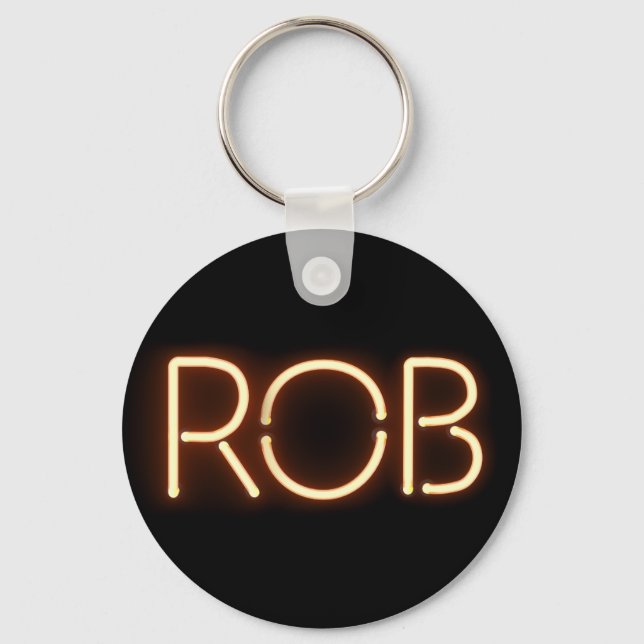 Rob Name in Glowing Neon Lights Key Ring (Front)