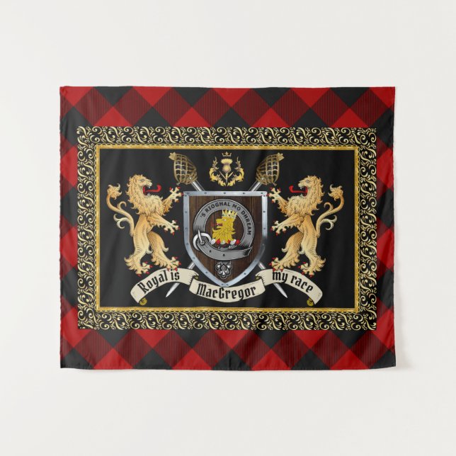 Rob Roy MacGregor Clan Badge & Motto w/Lions  Tapestry (Front (Horizontal))