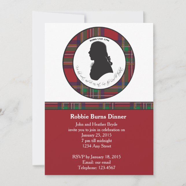 Robbie Burns Silhouette Invitation (Front)