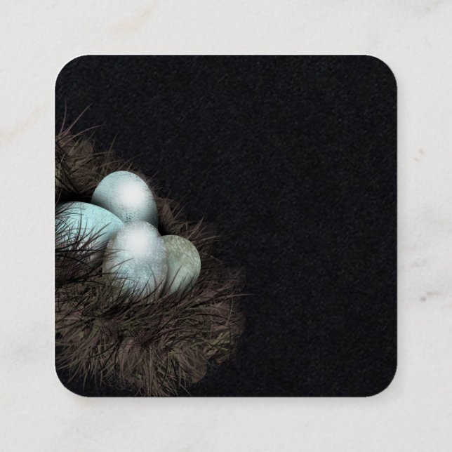"Robbin eggs business cards nest" (Back)