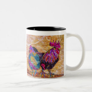 Robby the Rooster and Esmeralda coffee cups. Two-Tone Coffee Mug
