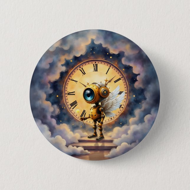 Robby the Winged Timekeeper 6 Cm Round Badge (Front)