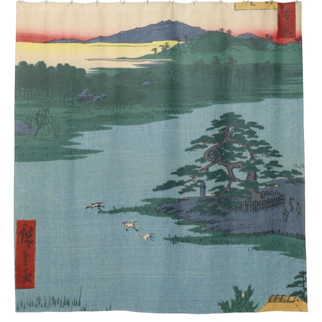 Robe-Hanging Pine Senzoku Pond Japanese Art Shower Curtain (Front)